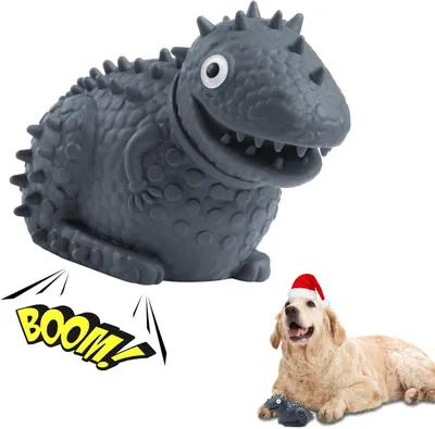 Image de Jouet pour chiens, taille moyenne et grande, dinosaure gris, avec sifflet, marque Toozey
