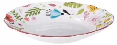 Obrázek produktu pro Porcelánová mísa 23 cm, bílá s květinovým vzorem, růžový okraj – mísa na salát a polévku, 800 ml