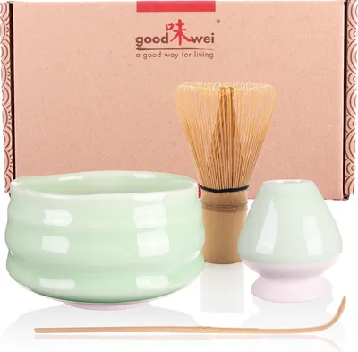Matcha-Tee-Set Aus Keramik – Inkl. Schale, Bambusbesen, Sieb & Löffel, Pink, Für Zu Hause