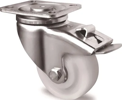 Zdjęcie produktu dla Kółko skrętne do dużych obciążeń – średnica 125 mm, nośność 700 kg, z całkowitym blokowaniem, poliamid, 100 x 85 mm, białe