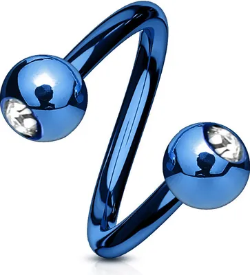 Produktbild von viva-adorno Lippenpiercing Chirurgenstahl Labret Spirale Twister Kristall Doppelkugel verschiedene Farben und Größen Z405,Dunkelblau