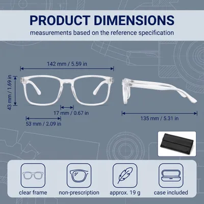 Imagen del producto de Gafas con filtro de luz azul, de diseño vintage, con montura cuadrada transparente, sin graduación, ideales para trabajar frente a pantallas