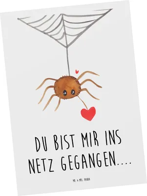 Produktbild von Mr. & Mrs. Panda Postkarte Spinne Agathe Liebe - Weiß - Geschenk, Postkarten, Ansichtskarte, Verliebt, bildkarte, Grußkarte, Liebesbeweis, Liebesgeschenk, Ansichtskarten