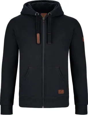 Produktbild von Warme GYMAMBA Sweatjacke Herren mit Lederpatches und Kapuze schwarz