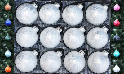 Produktbild von JACK 12x Glas Eislack Christbaumkugeln 6cm Thüringer Weihnachtskugeln Kugeln Weiß Eislack