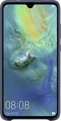A smartphone with a wallpaper displaying a landscape.