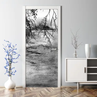 Produktbild von Dekorative Türaufkleber selbstklebend Klebefolie Türtapete Baumzweig See 85 x 200 cm