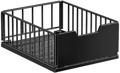Image de Organisateur de placard extensible - Panier métallique de 30 cm - Étagère coulissante pour placards de cuisine et de salle de bain - Rangement coulissant - Acier inoxydable - Noir