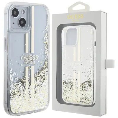 Produktbild von Guess GUHCP15MLFCSEGT iPhone 15 Plus / 14 Plus 6,7 transparente Hartschale mit flüssigem Glitzer und goldenen Streifen