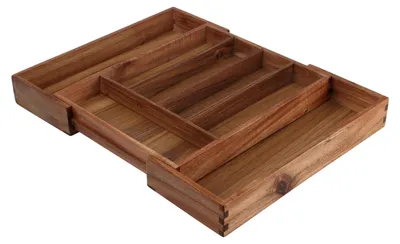 Produktbild von Ausziehbarer Besteckkasten aus Akazienholz, braun, 34x28-40x5cm