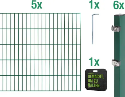 Obrázek produktu pro Alberts 691486 Doppelstabmattenzaun Zaun-Komplettset mit Kniekissen, grün, Höhe 140 cm, Länge 10 m