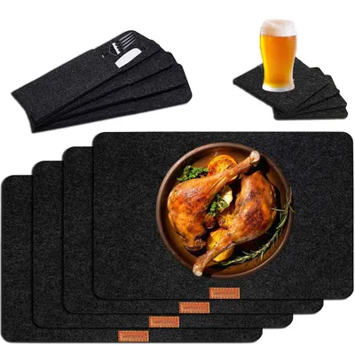 Produktbild von Tischset Platz Set inkl. Untersetzer und Bestecktaschen aus Filz – abwaschbar, waschbar und robust Für 4 Personen