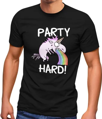 Produktbild von Herren T-Shirt Party Hard kotzendes Einhorn Feiern Saufen Fun-Shirt Spruch lustig Moonworks® schwarz XXL