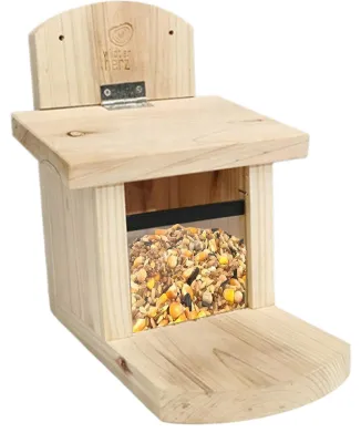 Image de Mangeoire pour écureuils en bois avec toit résistant aux intempéries