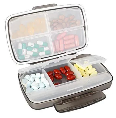 Obrázek produktu pro Krabička na tablety, 8 přihrádek, odolná proti vlhkosti, černá, rozměry 14,5 x 10 x 4,5 cm