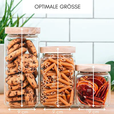 Produktbild von Quadratische Vorratsdosen-Set, luftdicht, stapelbar, 3-teilig, 600-1200ml Glas
