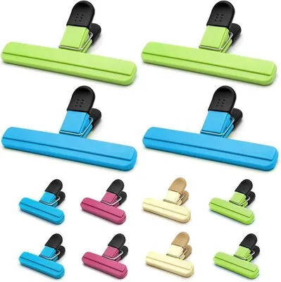 Produktbild von PolkaHome® 12 Stück 2 Größen Verschlussclips für Beutel, Plastik Wiederverwendbare Lebensmittelclips, Lebensmittelklemmen,
