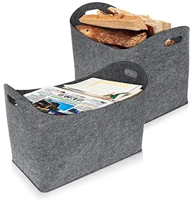 Produktbild von Famanu Faltbare Filztasche - 2 Stück für Holz, Zeitungen und mehr - Hellgrau