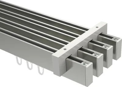 Produktbild von Interdeco Innenlaufstange / Gardinenstange mit Innenlauf Edelstahl-Optik / Weiß, Typ Smartline Paxo (Kappe), 14x35 mm 4-läufig, 600 cm