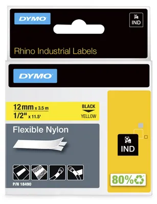 Produktbild von Dymo Rhino Band IND, Nylon 12 mm x 3,5 m schwarz auf gelb