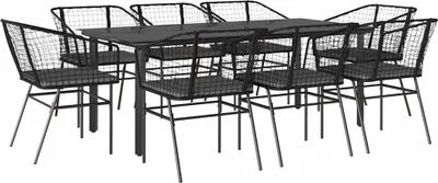 Immagine prodotto di vidaXL set da pranzo da giardino 9 pezzi con cuscini in vetro nero poli rattan