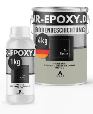 Produktbild von Mr. Epoxy Epoxidharz Bodenbeschichtung (5 kg, RAL 7032 Kieselgrau) - 2K Betonfarbe für Garagen, Keller & Werkstatt Boden - Flüssigkunststoff Epoxid Grundierung und Bodenversiegelung