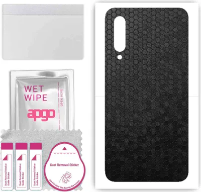 Produktbild von apgo Rückseite Schutzfolie, Skin, kompatibel mit Xiaomi Mi 9, Hinten Displayschutzfolie aus Vinylfolie, kratzfest, einfache Montage - Schwarze Honigwabe