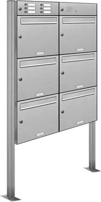 Produktbild von 6er Edelstahl Briefkasten Standanlage Freistehend mit Klingel