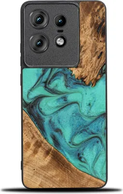 Image de Housse en bois Bewood Unique - Turquoise pour Motorola Edge 50 Pro