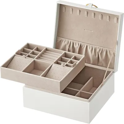 Produktbild von Hoppa! | Schmuckkasten 2 Ebenen | Griff, abnehmbares Schmuckregal, schwebender Effekt | 20,5 x 24 x 11 cm | Weiß