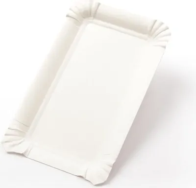 Produktbild von KURTT - 250 Stück - Pappteller rechteckig 10×16 cm, ohne Beschichtung, weiß Frischfaser kompostierbar aus Pappe Imbissteller Partyteller Kuchenteller