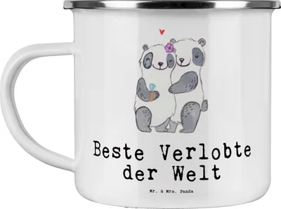 Produktbild von Mr. & Mrs. Panda Teetasse Panda Beste Verlobte der Welt - Weiß - Geschenk, Zukünftige, Frau, Freundin, Blechtasse, Campingtasse, Ehe, Pott, Verloben, Teebecher, Hochzeit