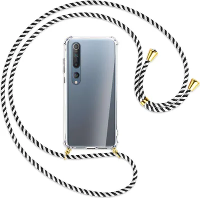Produktbild von Handykette Backcover-Schutzhülle mit Band (Metall goldfarben) für Xiaomi Mi 10 (Pro) - schwarz/weiß gestreift