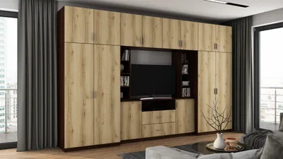 Produktbild von Meblast | Dako Wohnwand; Dunkles Sonoma / Grand Eiche Natur - Premium Beschläge | Möbel, Klassisch, Eleganz TV-Möbel, Große Anbauwand, Schrankwand, Wohnzimmer-Set, Sonoma Eiche
