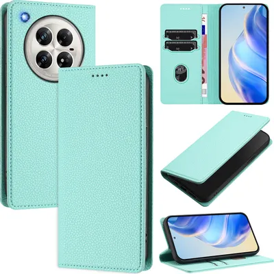 Produktbild von Litchi Leder Handyhülle für Infinix Zero 40 4G/Zero 40 5G Wallet Kartenfächer Standfunktion Hülle Türkis