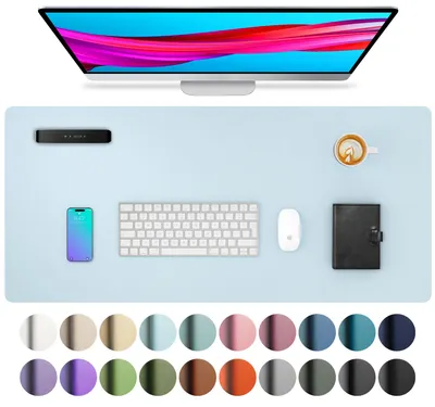 Image de Sous-main, tapis de bureau en cuir PU, tapis de souris, protection de bureau antidérapante, sous-main imperméable pour le bureau et la maison (60 x 35 cm, bleu clair)
