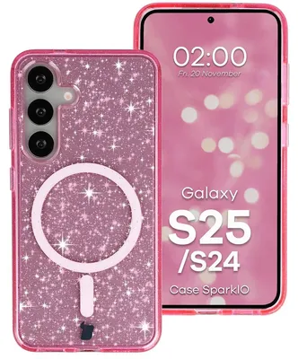 Produktbild von Glitzer Hülle mit Magnetring für Galaxy S25 / S24, Bizon Case SparklO, Transparent-Rosa mit Glitzer