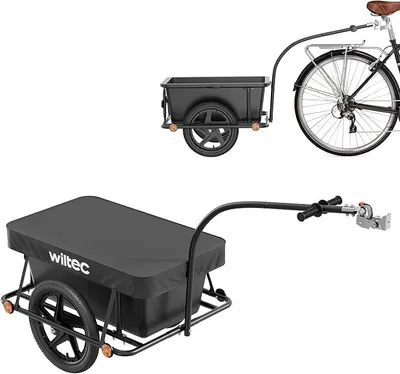 Produktbild von Fahrrad Lastenanhänger 158x69x51 cm bis 80 kg, Fahrradanhänger mit 90 L Transportwanne, Kupplung und Luftreifen, Handwagen Anhänger für Fahrrad