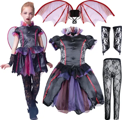 Immagine prodotto di Costume da pipistrello vampiro per bambine 4-6 anni 116 cm Halloween