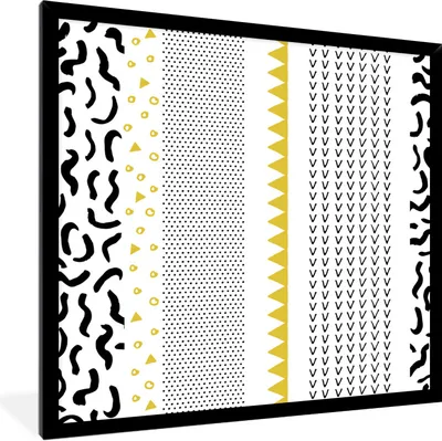 Produktbild von MuchoWow® Gerahmtes Poster Gelb - Schwarz - Weiß - Muster 40x40 cm - Poster mit Schwarzem Bilderrahmen Wandposter Rahmen Foto Bilder - Mit Rahmen - Wanddekoration Schlafzimmer
