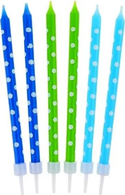 Obrázok produktu pre Tortová sviečka s bodkami modrá 10 cm/24 ks