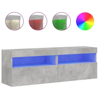 Produktbild von vidaXL TV-Wandschränke mit LED-Leuchten 2 Stk. Betongrau 60x30x40 cm