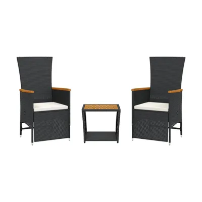 Obrázok produktu pre vidaXL 3-dielny záhradný jedálenský set s vankúšmi Black Poly Rattan