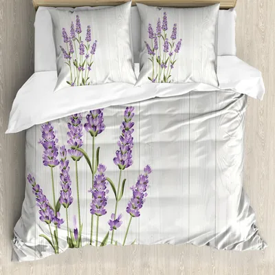 Produktbild von ABAKUHAUS Lavendel Bettbezug Set, Aromatische Kräuter Bouquet auf rustikale Holzbohle Frischen Land, 155 x 220 cm + 80 x 80 cm, Olivgrün Pale Grau