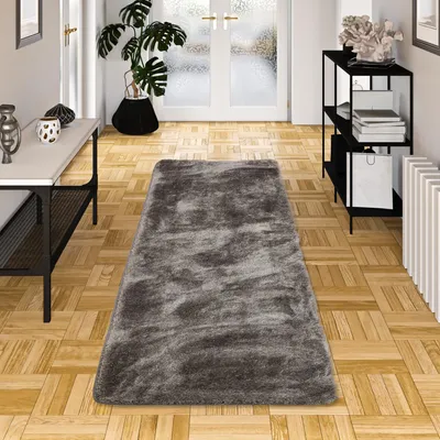 Produktbild von Hochflor Shaggy Teppich Läufer Luxus Feeling Mix Silber, Größe:100x300 cm