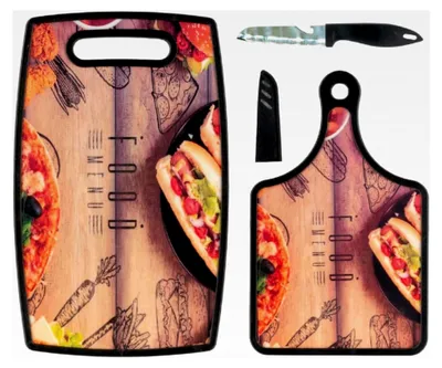 Produktbild von 3-teiliges Schneidebrett-Set mit Messer und Pizza, Design 4
