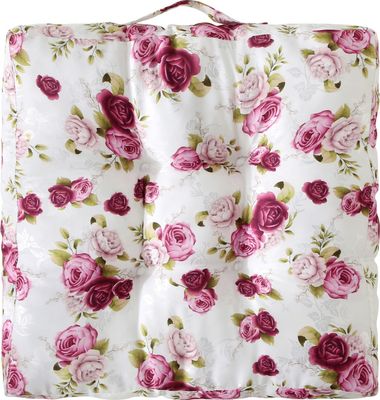 wometo Sitzkissen Bodenkissen Sitzpolster Rosi 40x40x8 OEKO-TEX - Rosen weiß rosa Sitzauflage Auflage für Haus und Garten Polster Landhaus