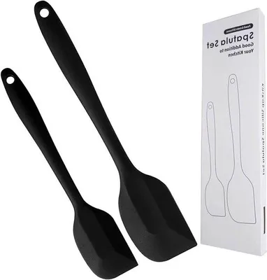 Produktbild von Silikon-Spatel-Set – Küchenspatel – Zum Kochen und Backen – Hitzebeständig bis 260°C – 2 Stück – Schwarz