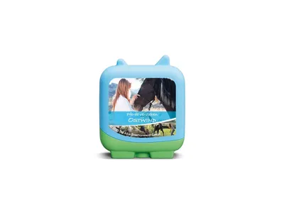 A product with a picture of a girl and a horse on it.