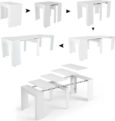 Produktbild von Moderner Esstisch, Ausziehbare Konsole bis zu 10 Sitzplätze, Maße 90 x 51 x 77 cm (bis zu 237 mit Verlängerungen), Weiße Farbe